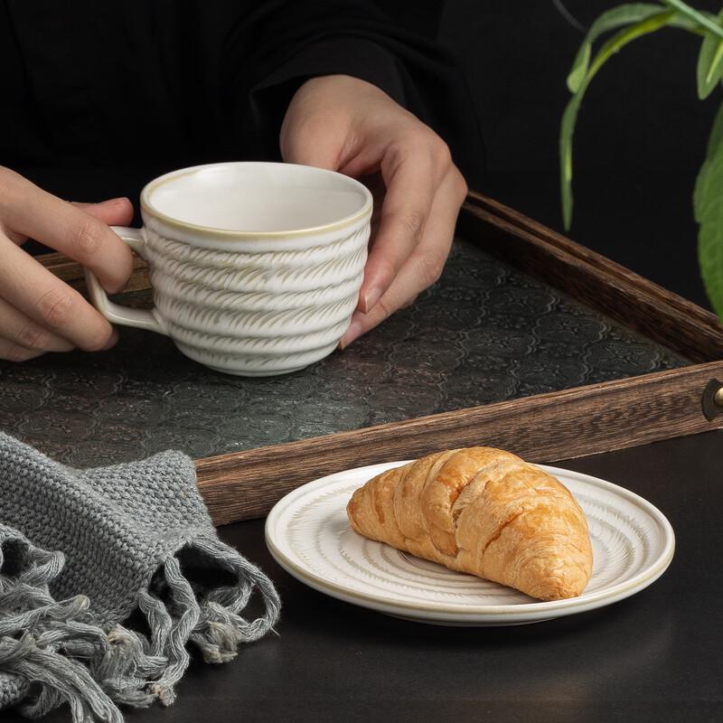 ZISIZ Kiln Glazed Coffee Cup and Saucer Set with Spoon