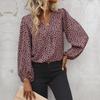Women's 2024 Spring Leopard V-Neck Long Sleeve Commuting Top