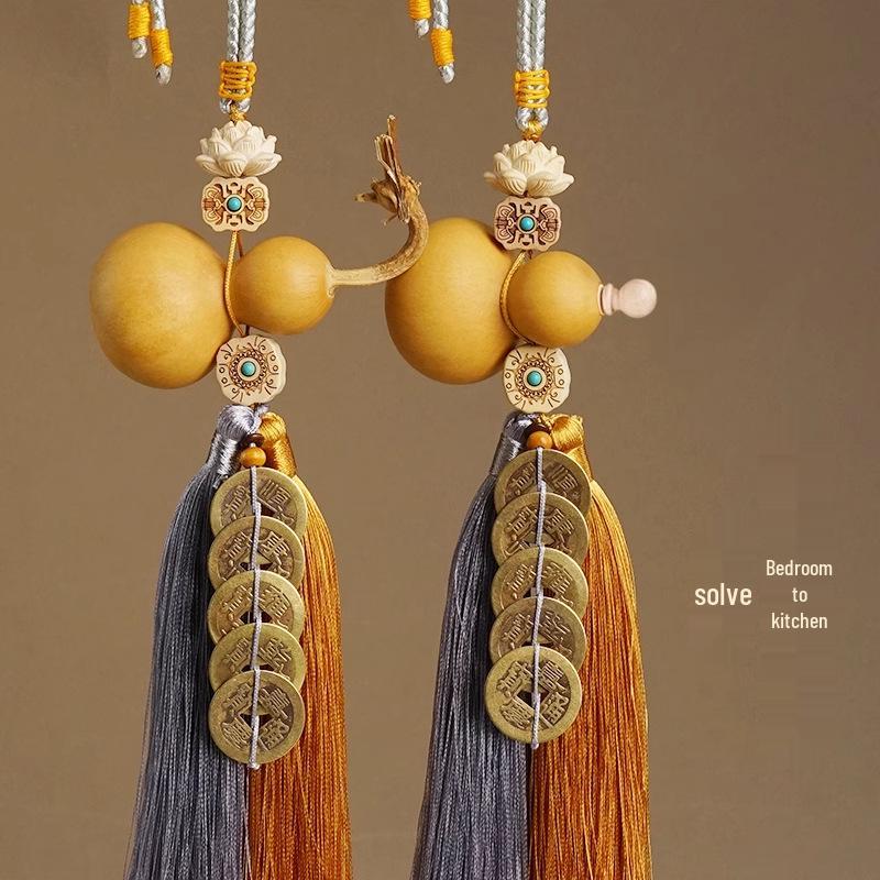 Decor cu monede de buxus pentru intrare auspicioasă: Calabază Naturală & Cinci Monede Imperiale pentru Dormitor & Camera de Zi