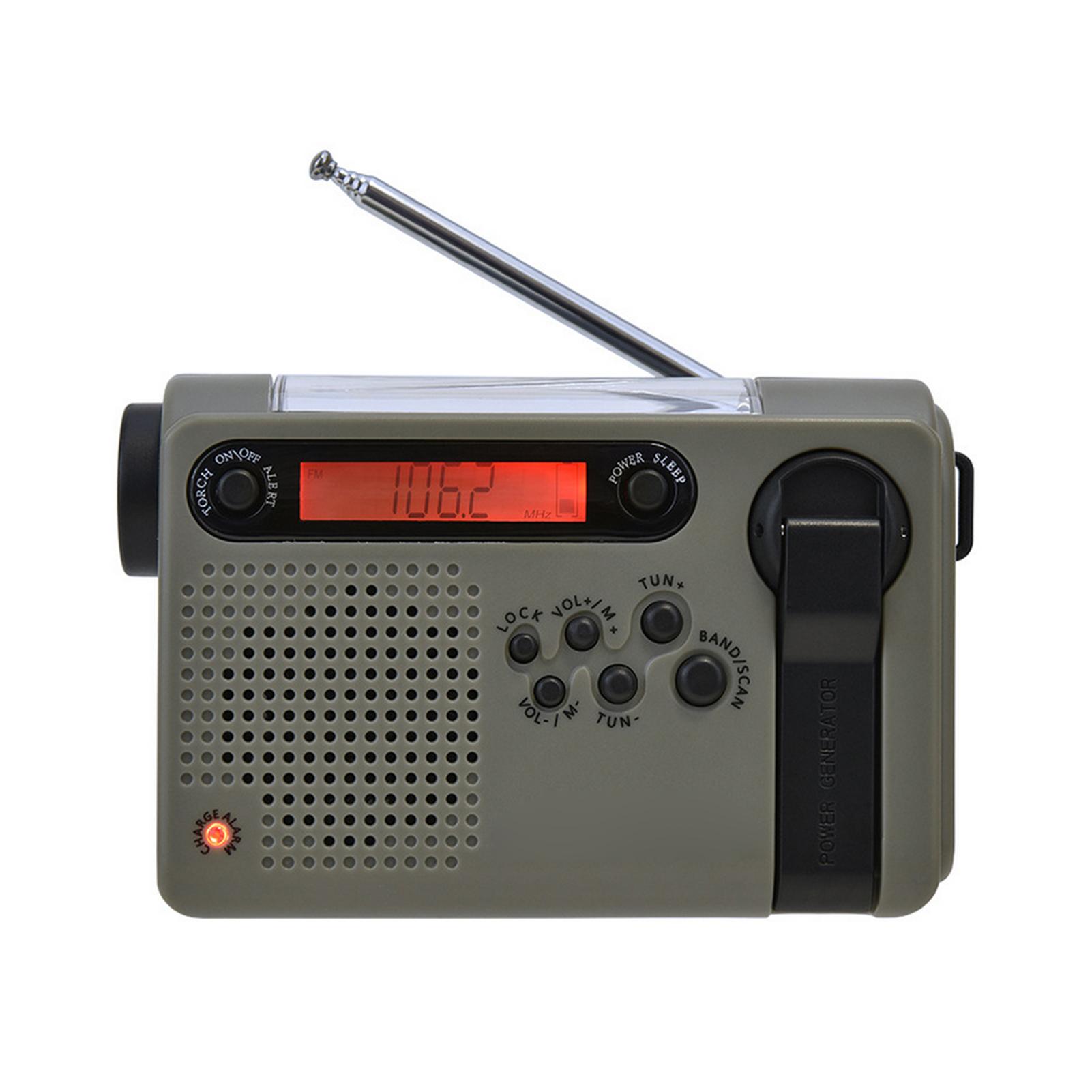 

HanRongDa Outdoor Emergency Radio Portable AM FM SW Radio Solar Powered Hand Crank with LED Flashlight 2000mAh Battery SOS Alarm