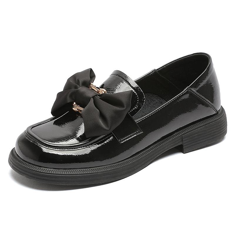 

Лоферы из воловьей кожи, женские весенние новые туфли из лакированной кожи, маленькие кожаные туфли на плоской подошве с бантом, одинарные туфли 40 чёрный