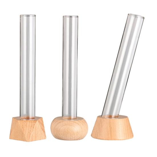 Test Tube Vase Glass Hydroponic Vase with Wooden Stand Desktop Transparent Tube Vase for Plants And Cut Flowers Flower Arrangement