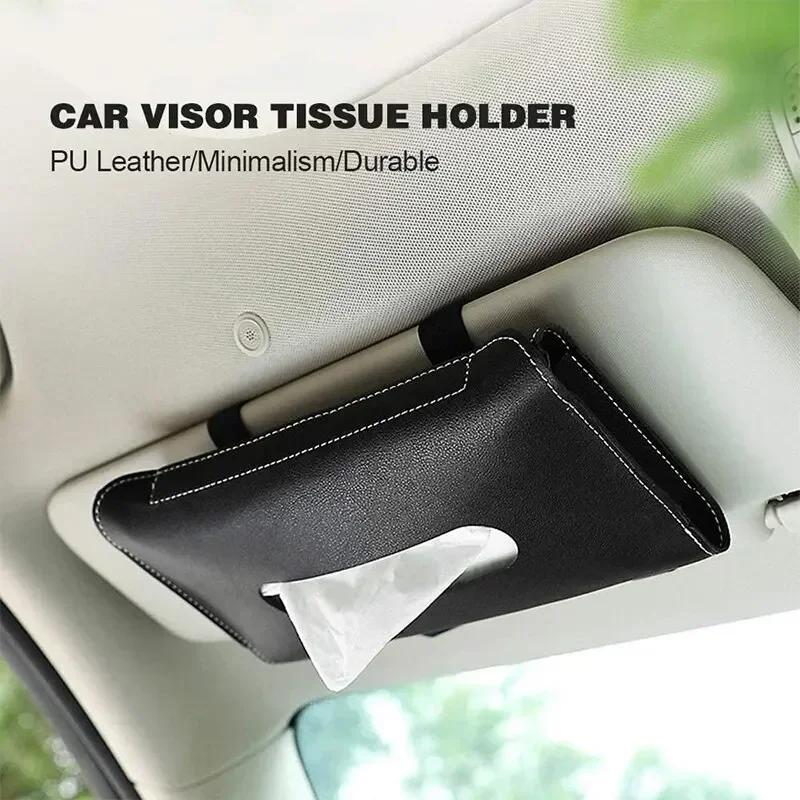 Car Visor Storage Accessory - Detachable PU Leather Tissue Box for SUV/Sedan/Truck