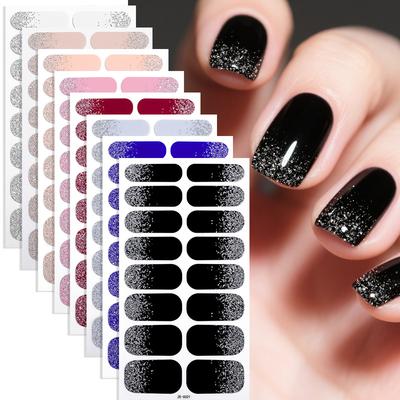 New Solid Color Glitter Nail Stickers, 16-finger Best-selling Nail Stickers On Amazon, Full Coverage.