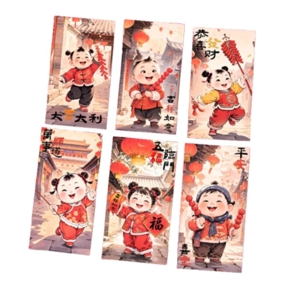 6pcs Cartoon New Year Red Envelopes Traditional Gifts Packing Bags Celebration Party