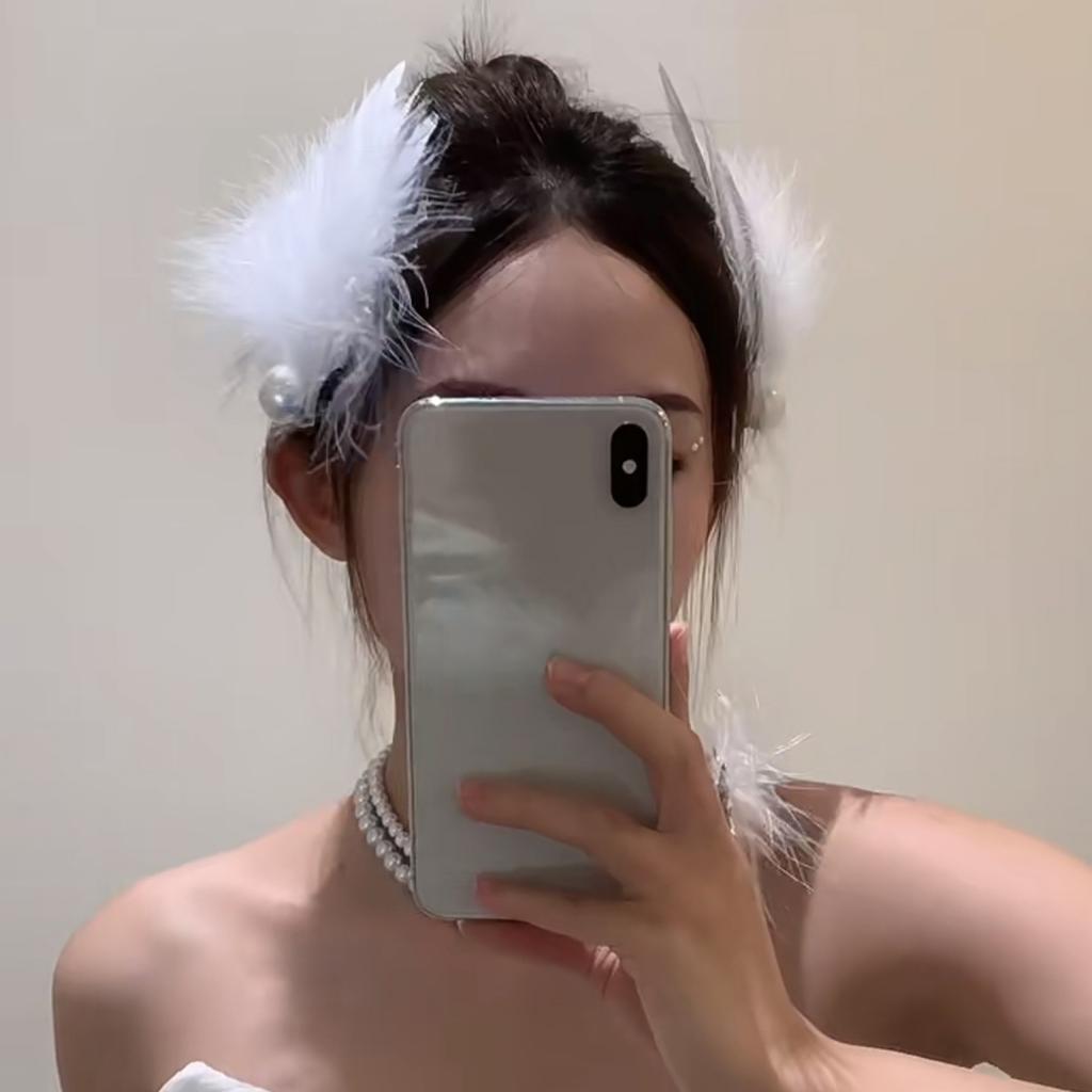 Sweet Hair Clip White Feather Shape Duckbill Hairpin Hair Clip for Ponytail Ballet Hairpins for Teenagers Children