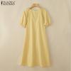 ZANZEA Women Square Collar Loose Casual Summer Short Sleeve Dress