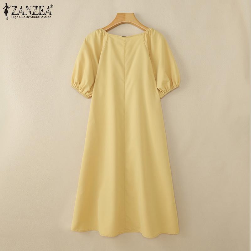 ZANZEA Women Square Collar Loose Casual Summer Short Sleeve Dress