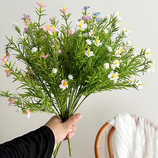Künstliche Schleierkraut mit grünen Blättern UV-beständig 7-Zweig Falsche Seidenblume Haus Büro Hochzeit Party Innen Außen Falsche Blüte Dekoration