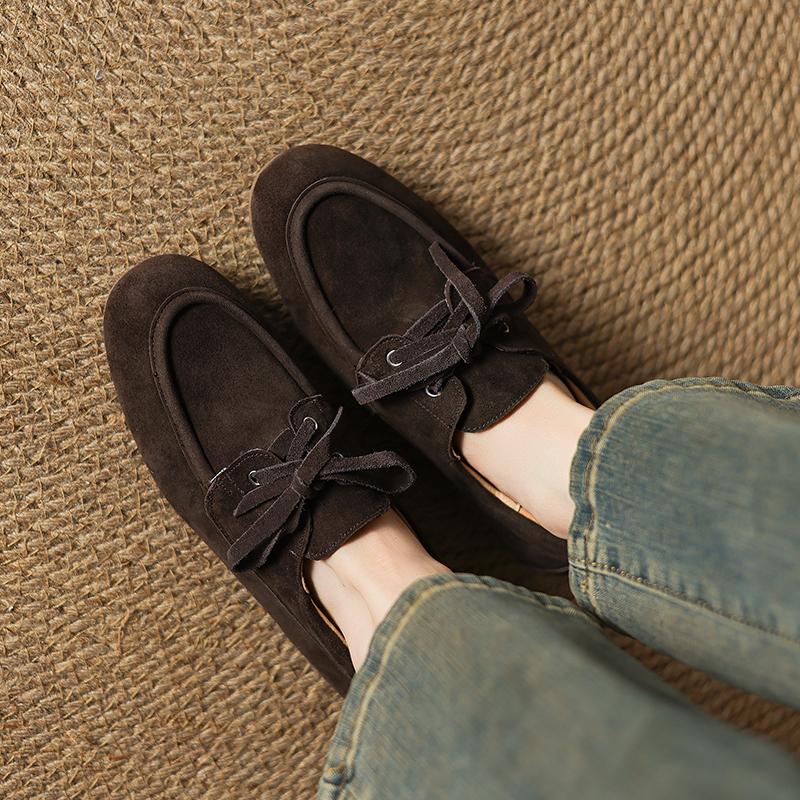 Fashion Brand Shoes Woman 2025 Trend Autumn New Vintage Suede Leather Loafers Women's Casual Flats Shoes British Style Flat Single Pumps