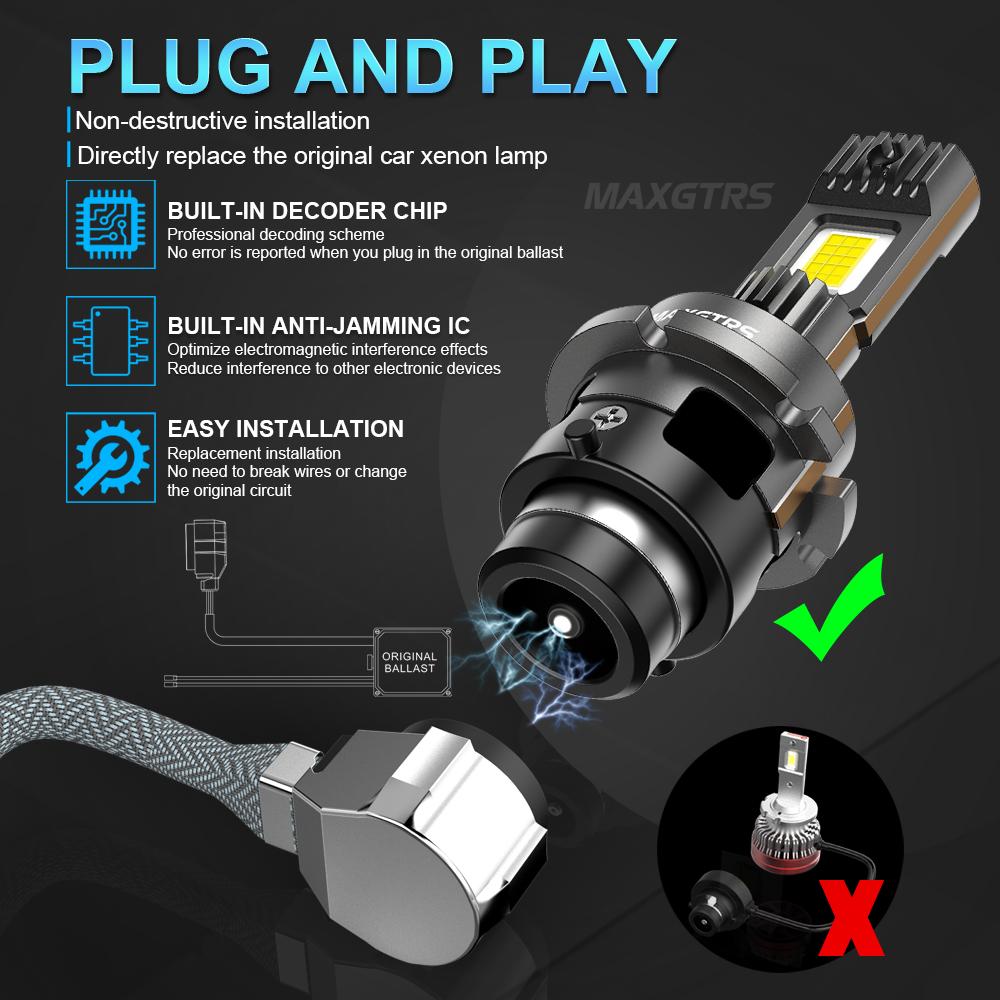MAXGTRS D1S D3S LED Canbus D2S D4S D1R D2R D3R Headlight 90W 6000K 28000LM Auto Xenon Bulbs Replacement Plug&Play 12V