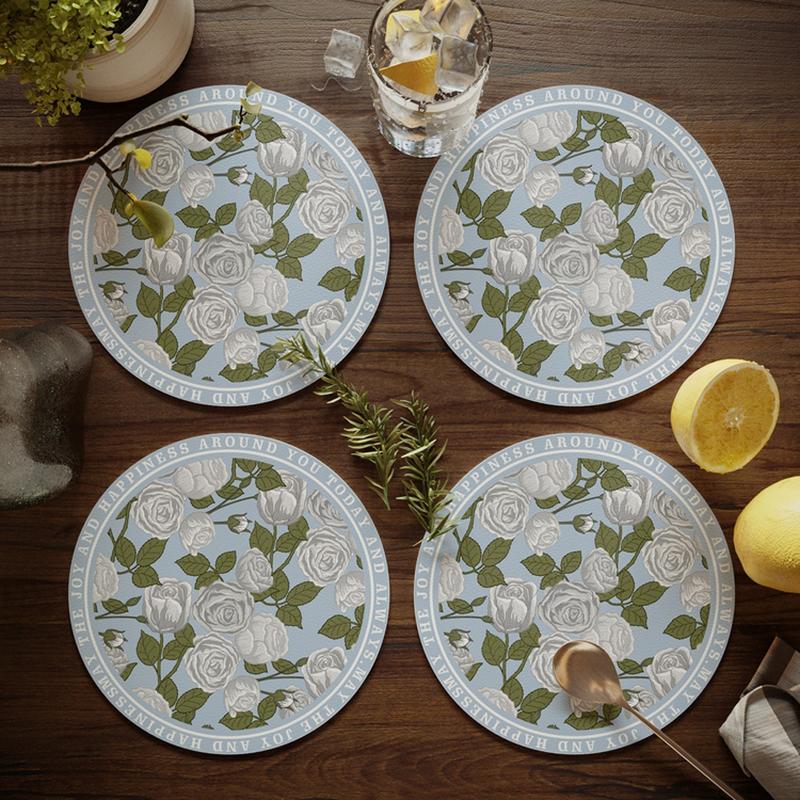

4 Pcs Pastoral Style Table Insulation Pad 17cm Round Placemat Cutlery Mat Waterproof Oil Proof Coaster Heat-resistant Coffee Mat 17cm