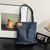 Denim Shoulder Bag Large Capacity Shopping Tote With Zipper For Daily Use