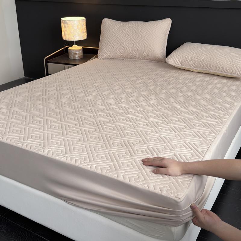 Waterproof Mattress Protector, Thick Quilted Solid Color Bed Cover with Deep Pocket,Warm Breathable Bedding for Bedroom Room Hotel, Without Pillowcase