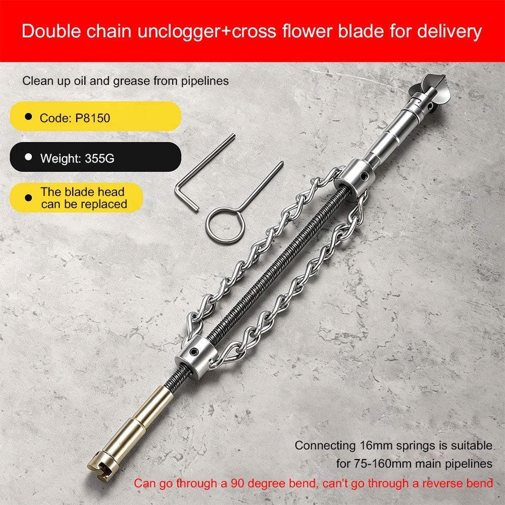 Dual Chain Structure Dual Chain Unclog Tool Household Drain Cleaner  Bathroom Drain Care Chain + Cross Cutter