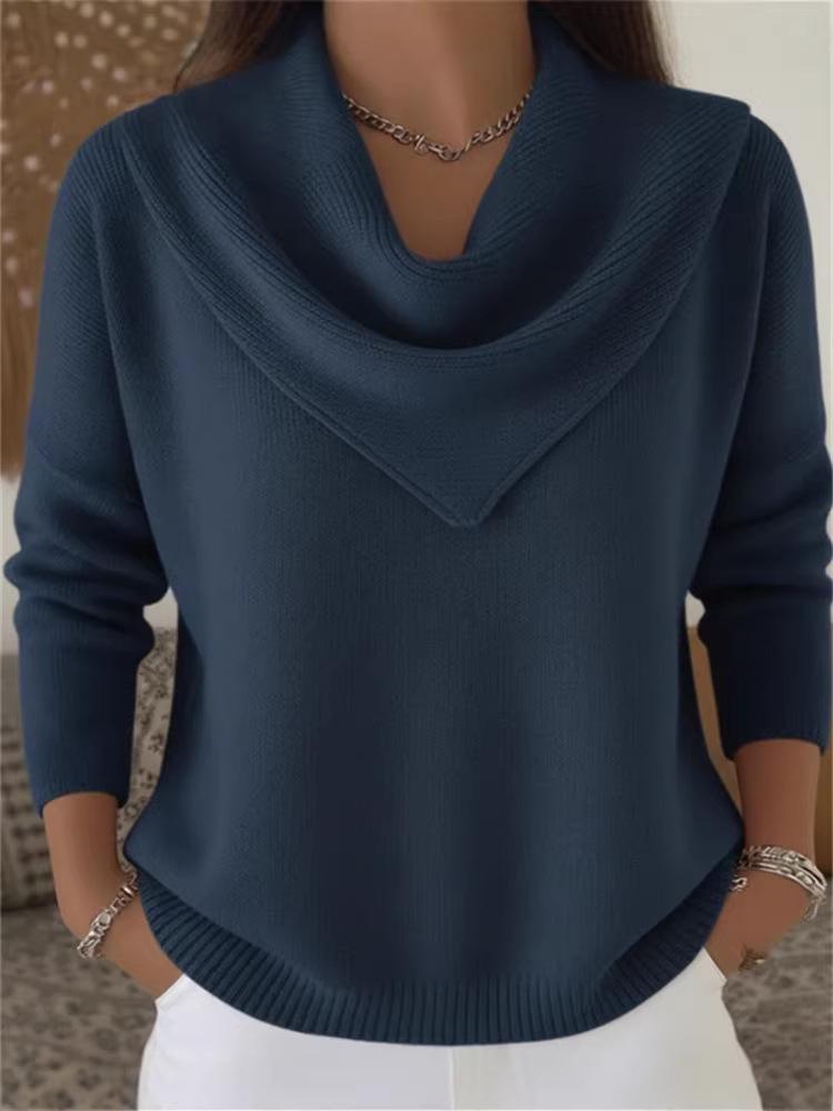 V-neck Waffle Knit Solid Color Pullover Loose Top for Autumn/Winter 2025 Fashion