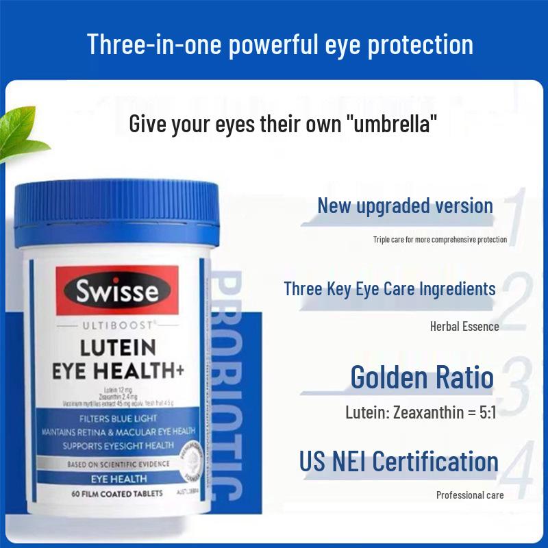 Swisse Luteina Blue Shield Compresse per la Protezione degli Occhi con Mirtillo Rosso e Mirtillo, 60 Pezzi
