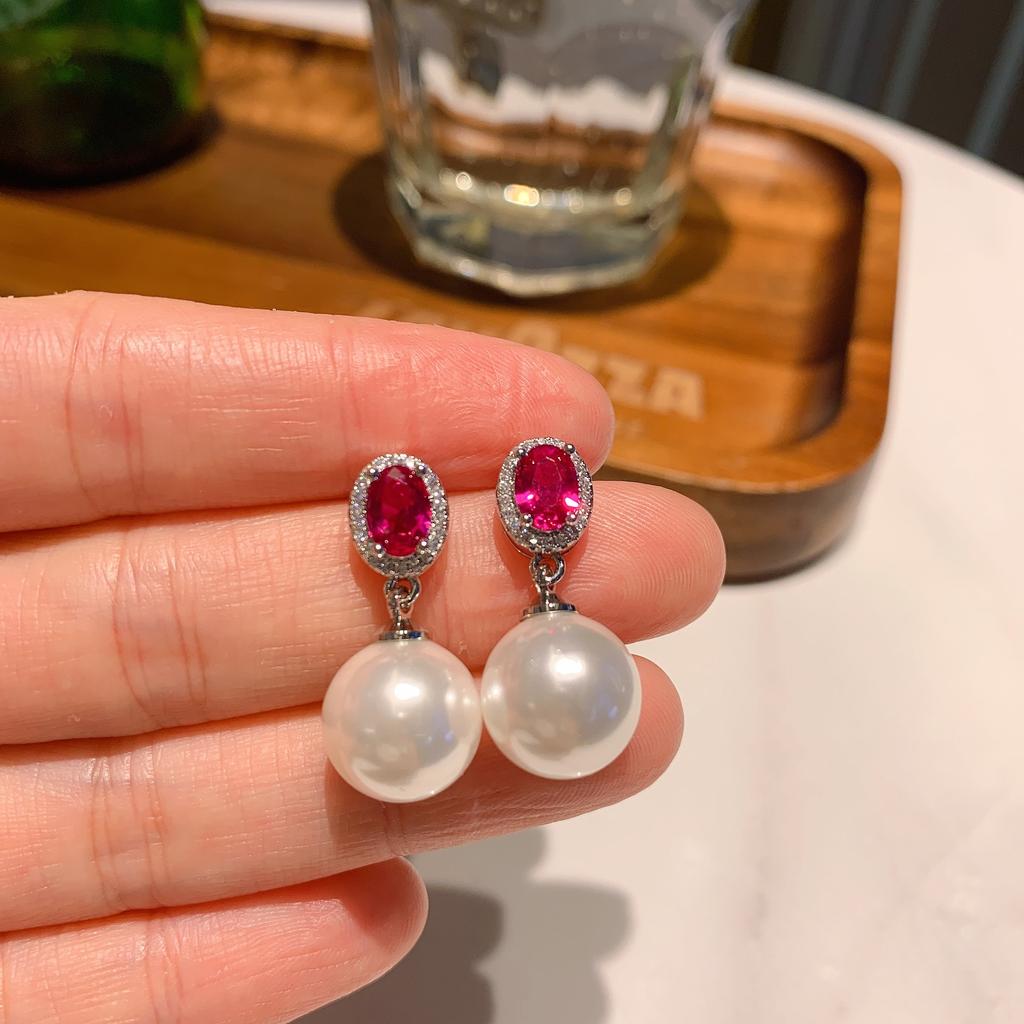 Live Streaming New Green Zircon White Australian Pearl Earrings Women Of Fairy Like Mother