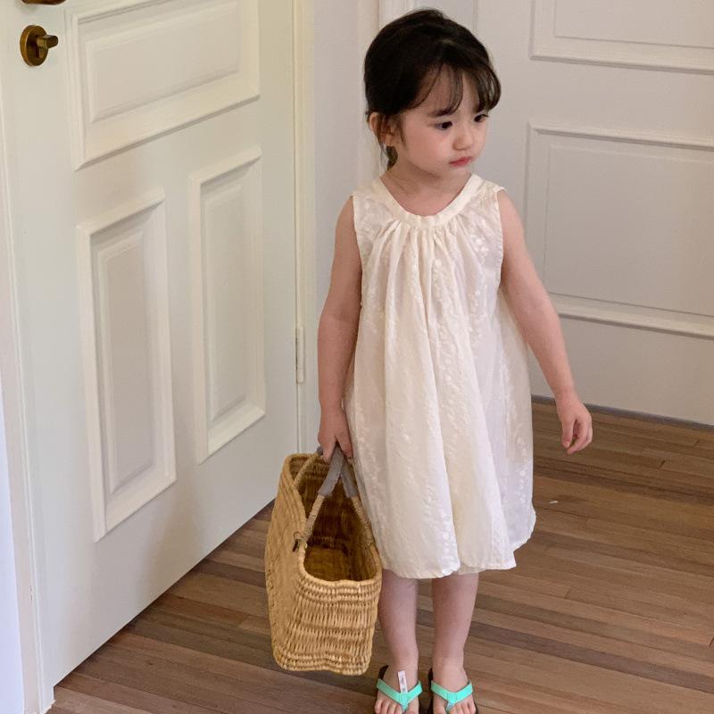 

Белое повседневное платье с круглым вырезом для девочек, новые летние модные свободные платья без рукавов с завязкой и бантом, сарафан с вышивкой