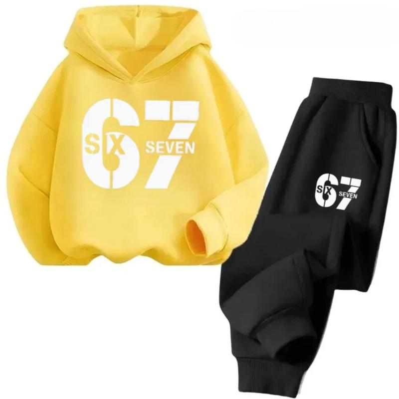 67 Hot Sale Kids Outfit 4-13Y 2Pcs Tracksuit Cartoon Teal A Brain Rot 67 Six Seven Print Children's Comfortable Sweatshirt Set