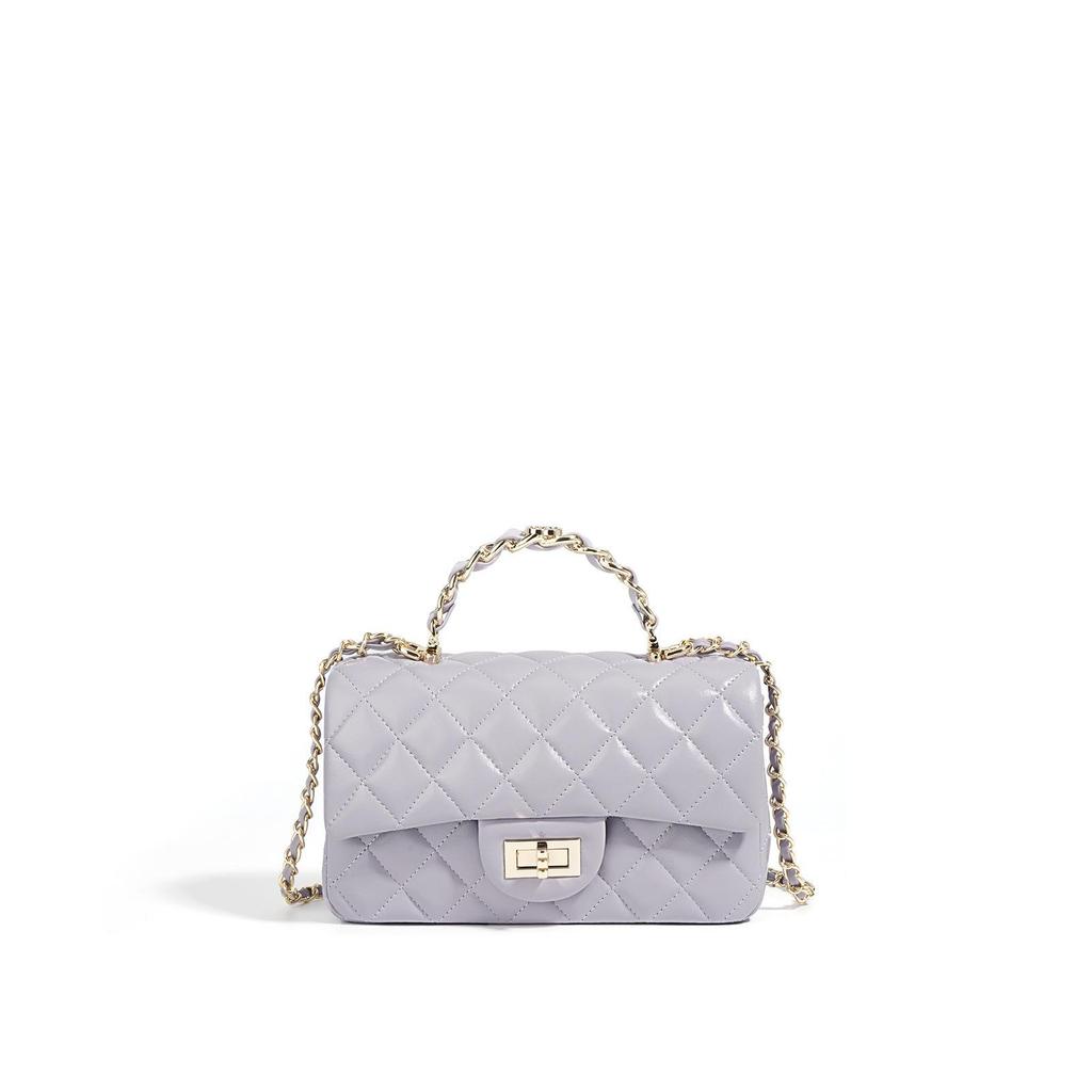 Leather and Cowhide Handbag, One Shoulder Crossbody Women's Bag, Diamond Grid Chain Bag, Versatile, Light Luxury Commuting Women's Bag