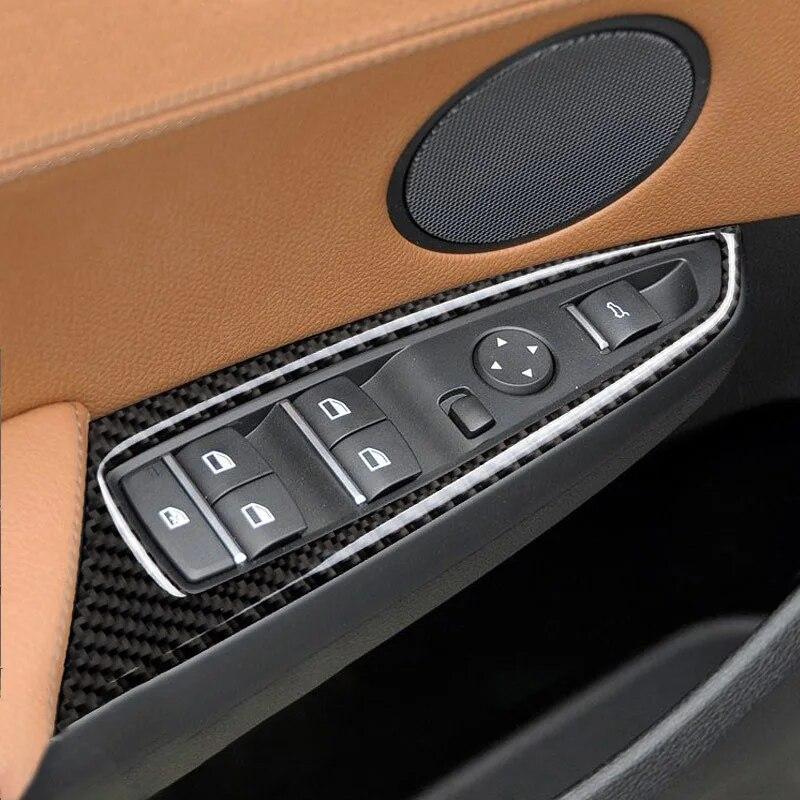 Carbon Fiber Car Window Lift Switch Panel Decorative Stickers Auto Interior Modified Accessories For BMW X3 F25 X4 F26 2014-17