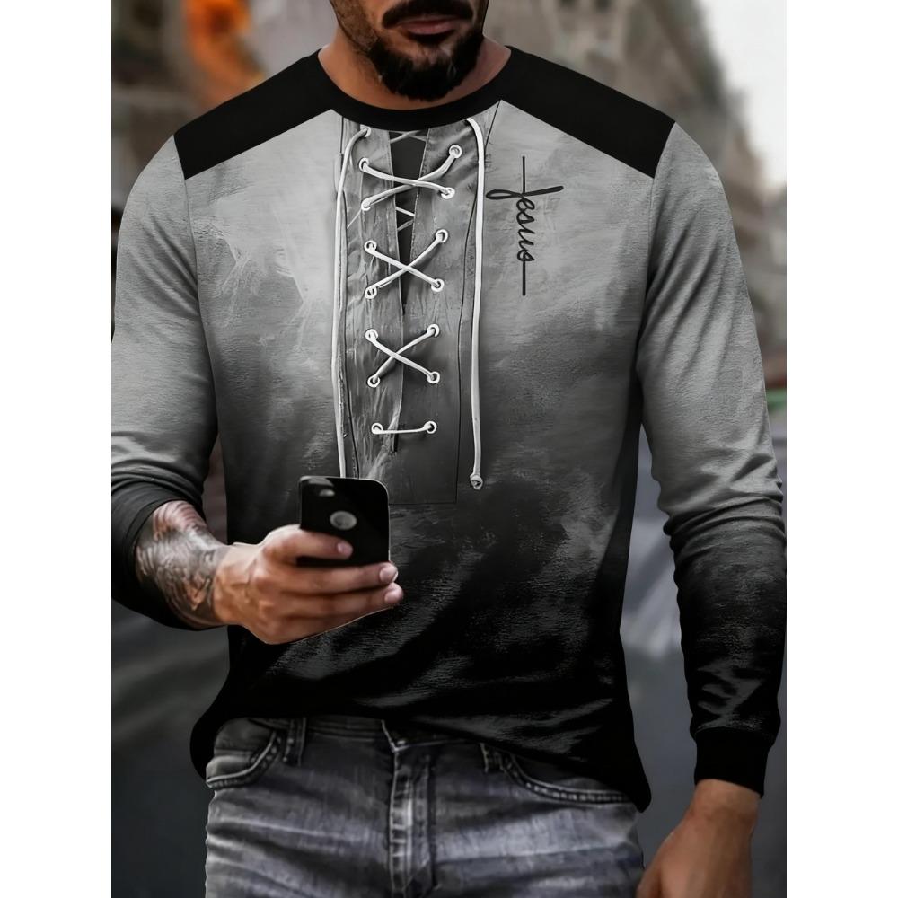 

3D Print Men Long Sleeve Tee Autumn Crew Neck T-Shirt Oversize Cross Print Shirt Men s Clothing S