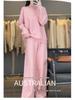 Women's Purple High Neck Wool Sweater & Wide-Leg Pants Set - Autumn/Winter Fashion