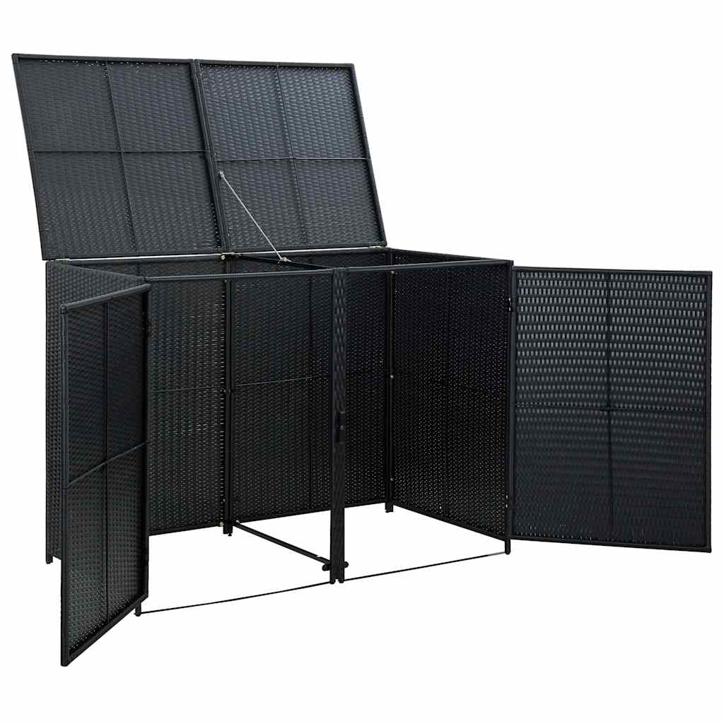 2 Bin Waste Bin Enclosure In Black Poly Rattan 148 X 80 X 111 Cm