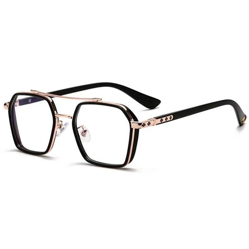 Anti-Blue Glasses Transparent Frame Retro Double Beam Pilot Flat Light Eye Frame Can Be Equipped With Degree Women'S Myopia Glasses