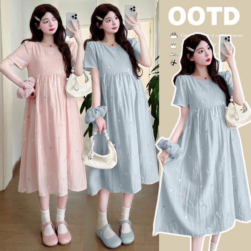 2026 Spring/Summer Slimming Maternity Dress: Age-Defying, Loose Fit, Belly-Covering Design Large