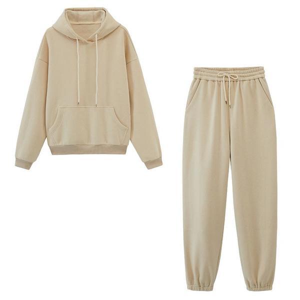 Fashion Pure Color Two-Piece Suits Casual Outfits Long Sleeve Sweatshirts Pullovers Pants Sport Wear for Women S-2XL
