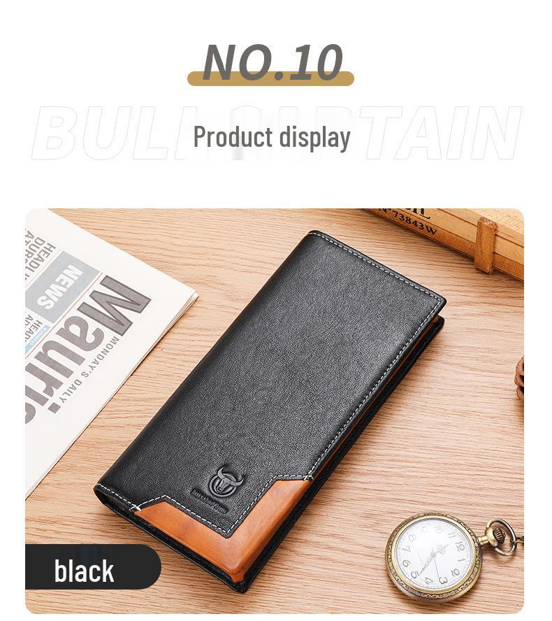 Portofel Lung Bifold Retro pentru Bărbați din Piele Naturală de Vacă Captain - Ceară de Ulei, Portmoneu pentru Monede de Capacitate Mare