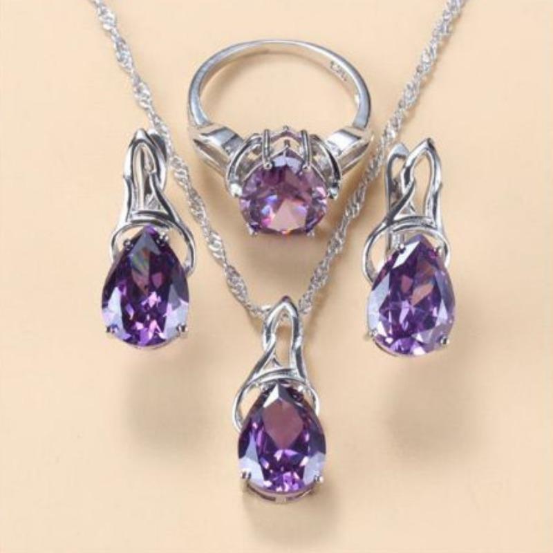 Niebieska Biżuteria Wisiorek Kolczyki Naszyjnik i Pierścionek Zestaw Damski