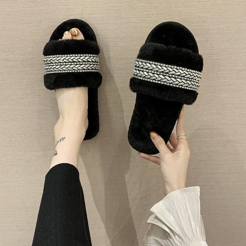 Mao Mao Webbing Slippers 2025 New Home Flat Bottom Warm Slippers Fashion Cotton Slippers
