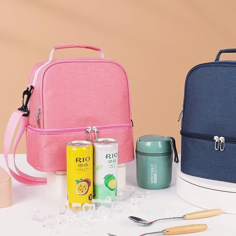 Portable Dual-Layer Insulated Lunch Bag