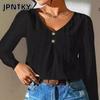 JPNTKY Women's Fashion Casual Solid Color Print Long Sleeve V Neck Blouses & Shirts