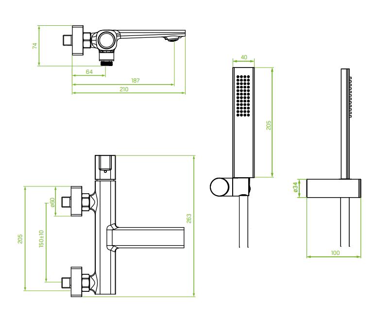 LAVEO Tores Black Wall-mounted Bathtub Faucet with Shower Set