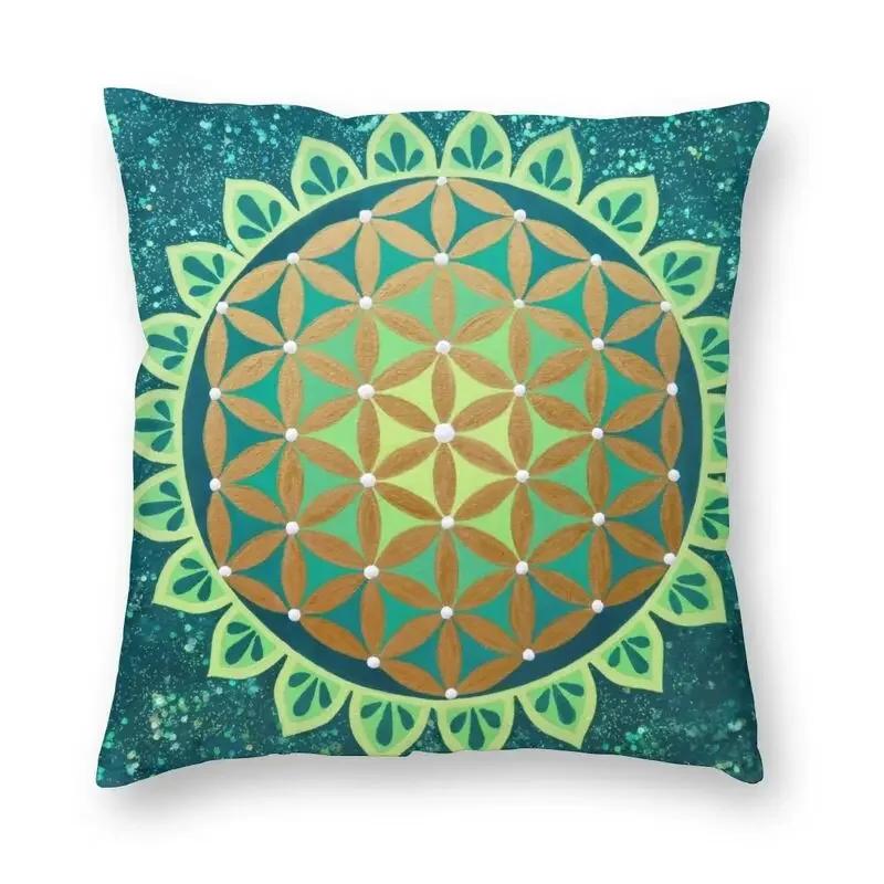 Mandala Blume des Lebens im Lotus Kissenbezug 45x45cm Heim Dekoration Druck Heilige Geometrie Wurfkissen für Sofa Zweiseitig