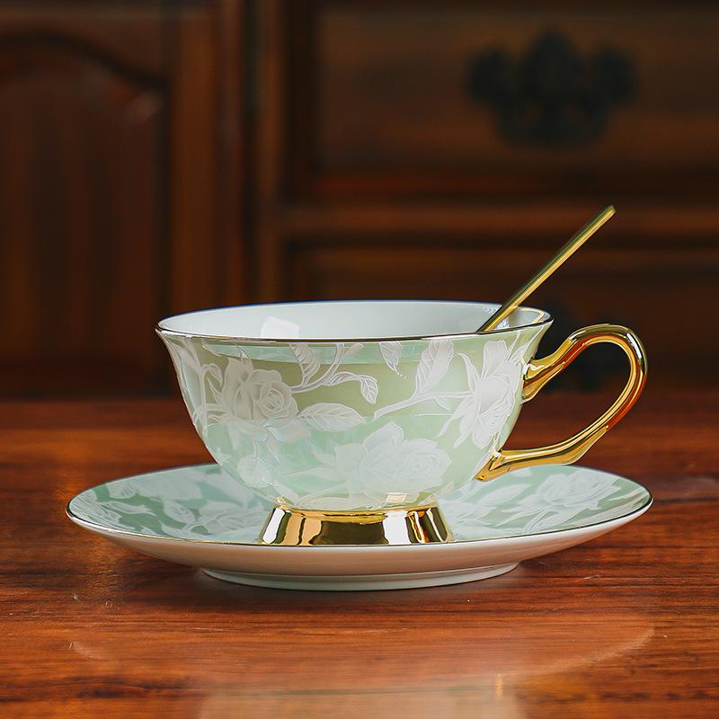 Embossed flower European ceramic bone china coffee cup saucer set retro afternoon tea tea set tea cup gift box set
