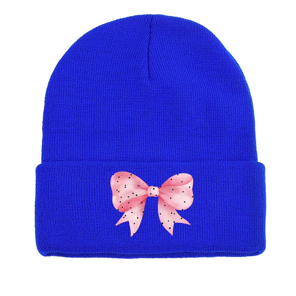 Daisy Bowknot Winter Knitted Hat Beanie, Flower Skull Cap Soft Warm Leisure Pompom Beanies Knit Cap Beanie