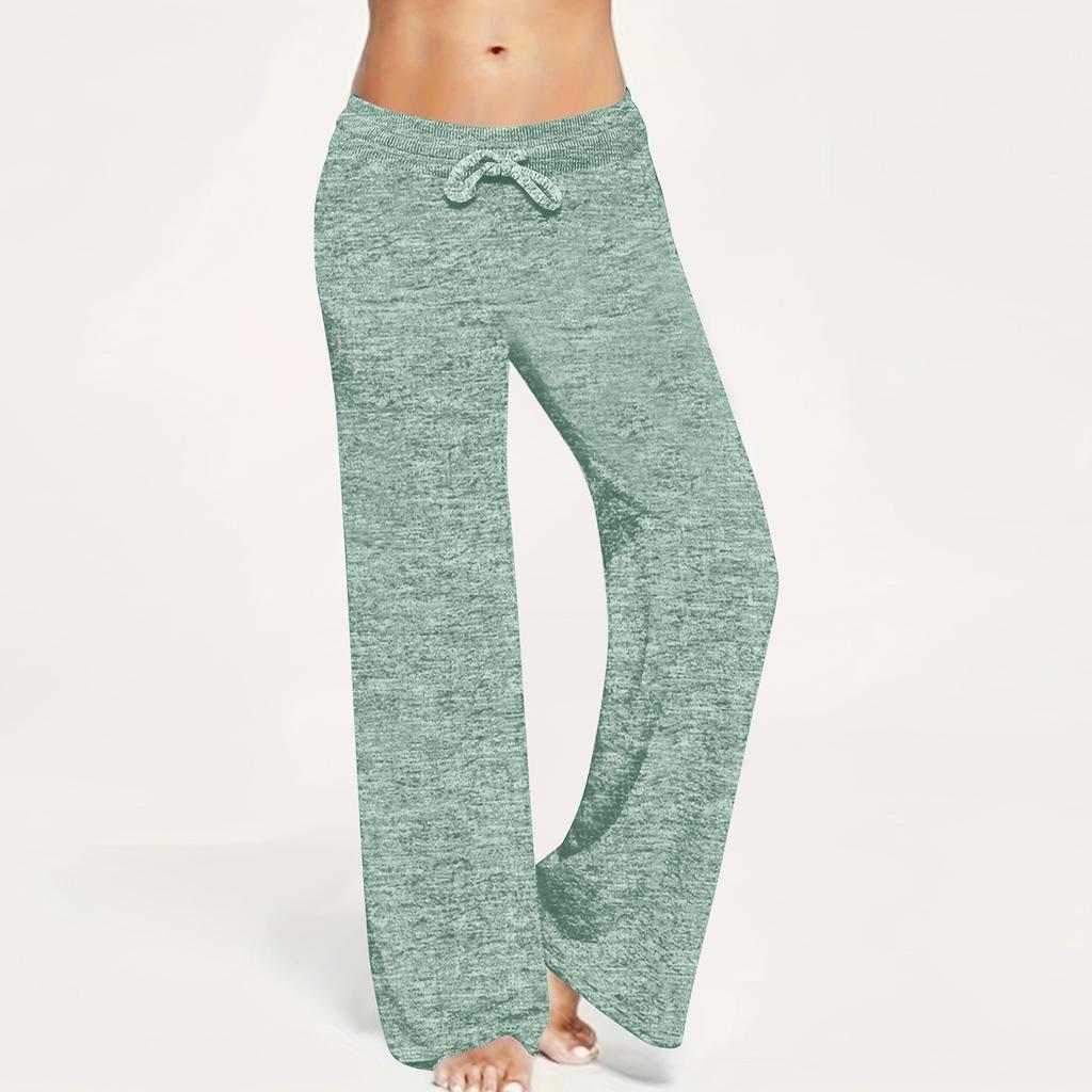 Dame Mote Ensfarvede Yogabukser Løse Snøring Lomme Vide Ben Bukser Fritidsbukser