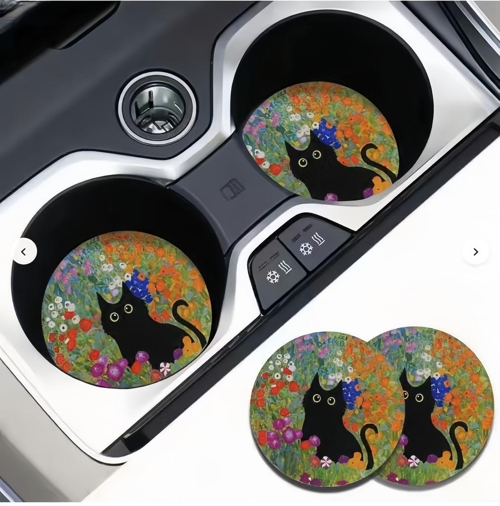 2PCS Flower Cat Car Cup Mat Stand Anti Slip Mat Bottle Stand Cup Mat Car Interior Anti Slip Cup Stand