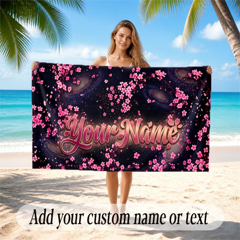 Floral Garden Theme Soft Beach Towel Personalized Custom Name Text Towel Portable for Beach Pool Travel