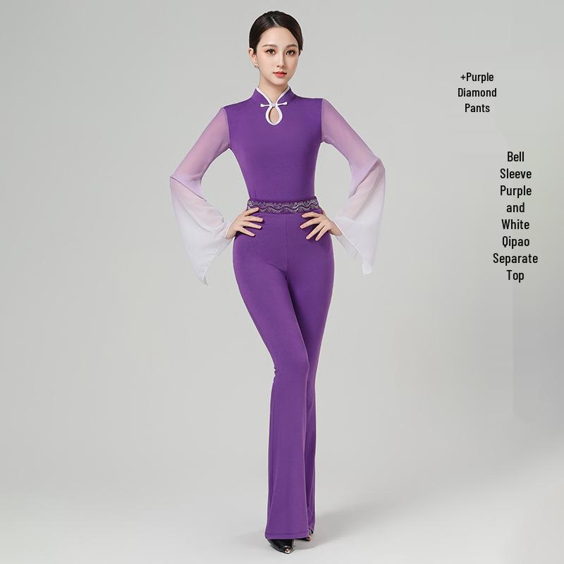 Women's Elegant Bell Sleeve Dancewear Set for Classical Dance, Etiquette, and Fashion Shows