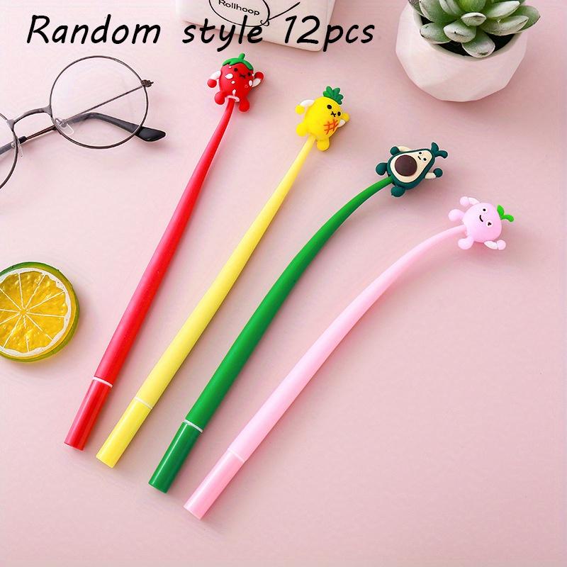 12Pcs 0.5mm Cute Expression Fruit Shaker Gel Pen Creative Stationery Prize Gift Writing Tool Pen Cute Pens Animal Gel Ink Pens, School Supplies - Blac