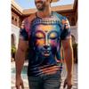 T-shirt da uomo con grafica Testa di Buddha Fiore Rosso Manica Corta Estiva Girocollo Religiosa Spirituale Casual Streetwear Tee Top