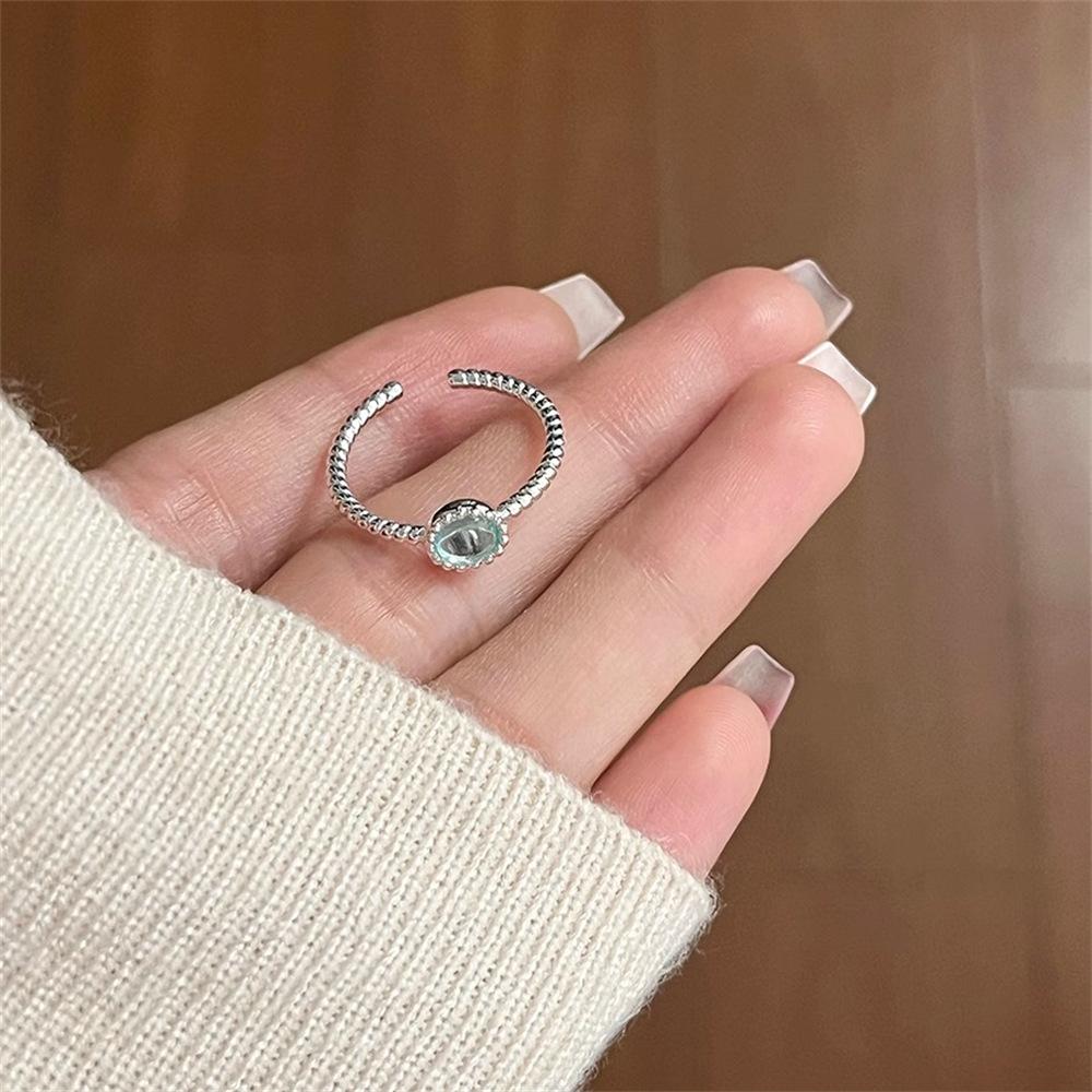 

Aquamarine Open Ring S925 Sterling Silver Simple Index Finger Ring Ring New