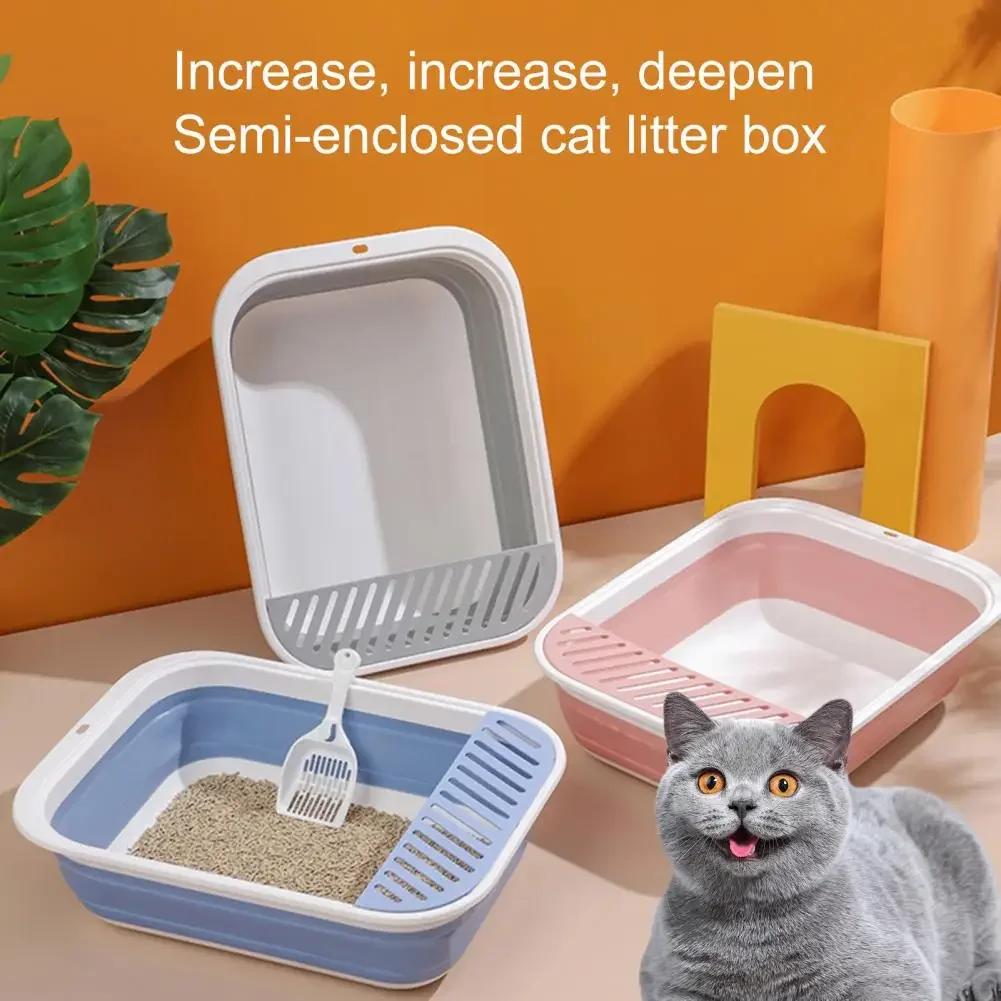 Portable Foldable Large Capacity Cat Litter Box - Semi-closed Anti-Splash Cat Tray Bedpan Practical Pet Cleaning Bath Basin