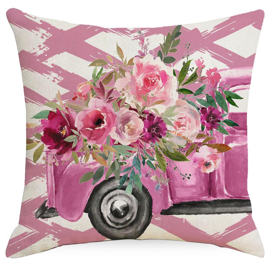 Neuer rosa Frühlingsblumenkranz Kissenbezug Rosa Fahrrad LKW Zuhause Wohnzimmer Sofa Kissenbezug